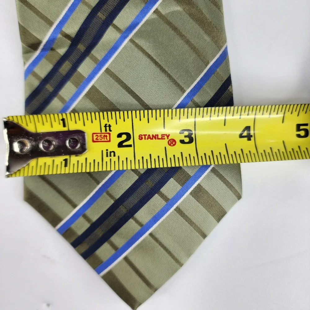 ALFANI Green Stripe Silk Tie.